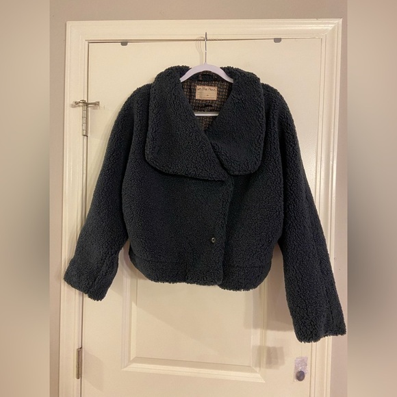 Free People Izzy Wrap Blue Teddy Button Jacket XSmall NWT - Picture 8 of 12